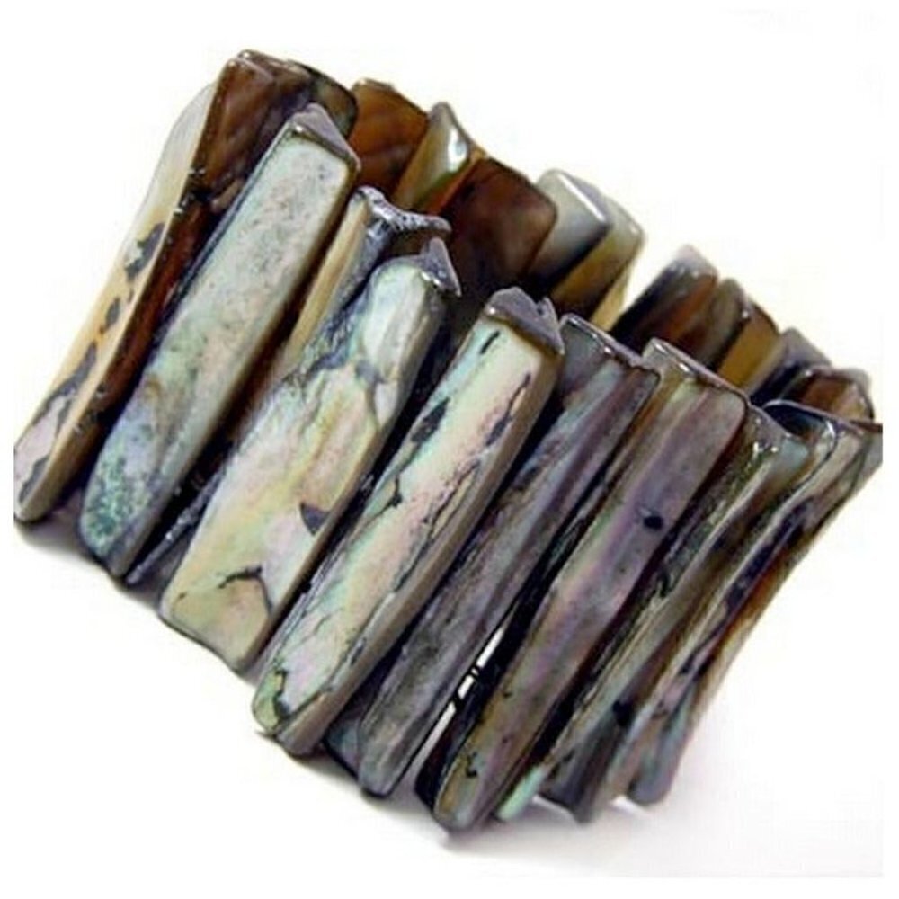Black Mother of Pearl Rustic Beach Resort Pool Sea Shell MOP Stretch Bracelet